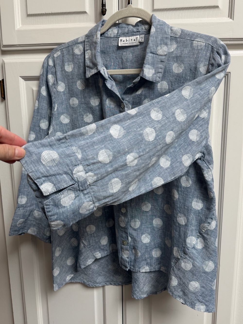 Habitat Clothe To Live In 100% Linen Button Down Shirt Polka Dot Size Medium - Picture 3 of 11